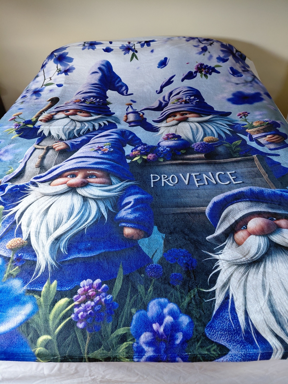 Blue and Purple Provence Gnome Plush Throw Blanket - Home Bedding